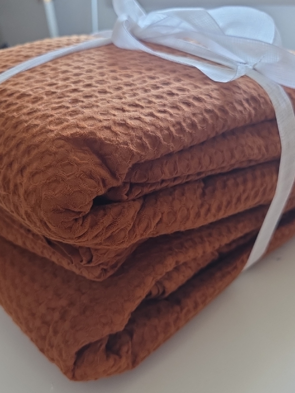 Quince Luxe Waffle King Size Duvet Cover Set In Terracotta  New - Picture 3 of 11